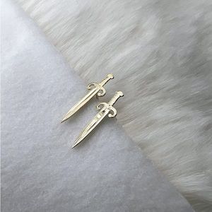14k solid Gold Sword earrings